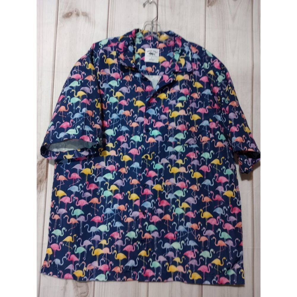 Spicy Tuna Coastal Outfitter Mens Flamingo Print‎ Short Sleeve Button Up Shirt L